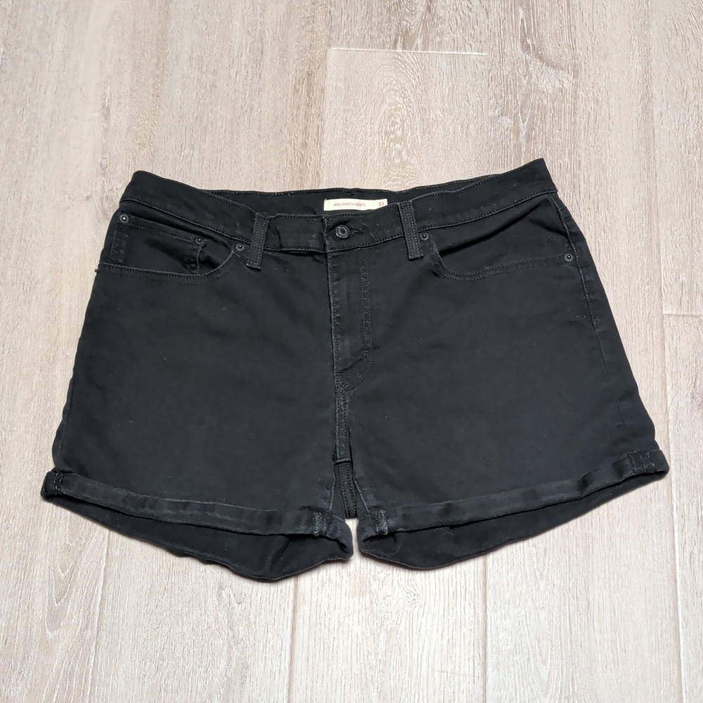 Levis‎ Mid Length Jean Shorts Womens 33 Black Denim Cuffed 5-Pocket 4" Zip Fly